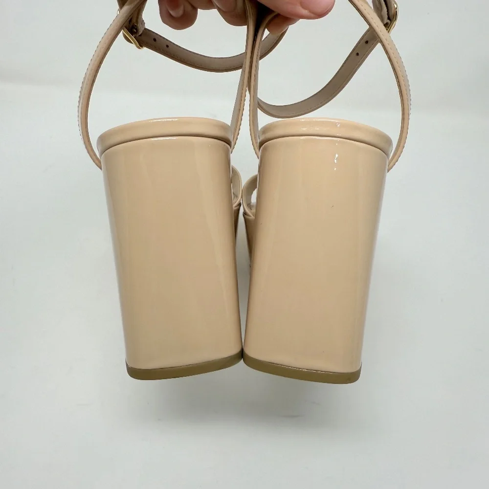 New Stuart Weitzman Gala Patent Leather Sandals Golden Beige Sz 10 - Picture 6 of 14
